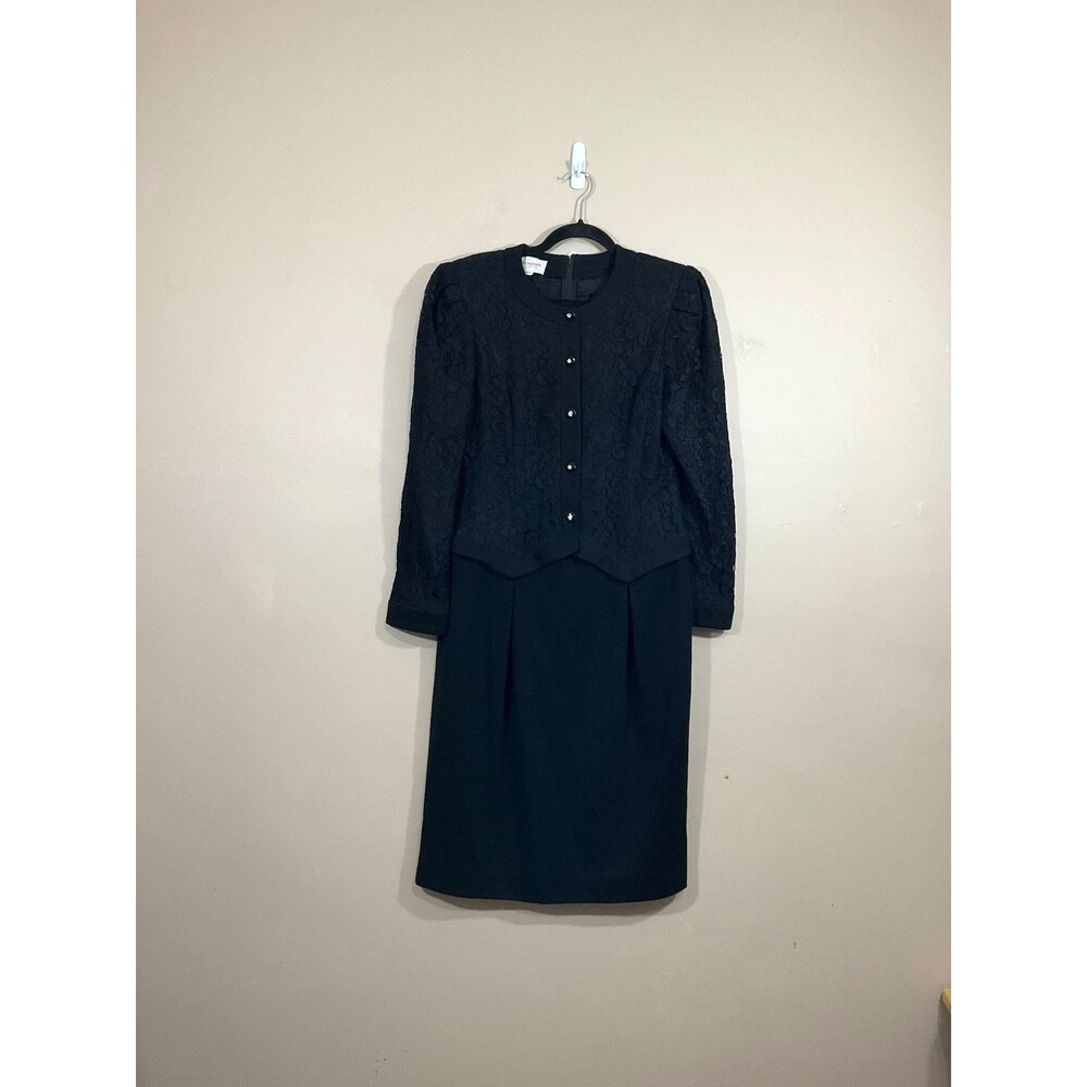 VTG David Warren Womens Lace Long Sleeve Dress 8 Black Goth Modest Witch Party